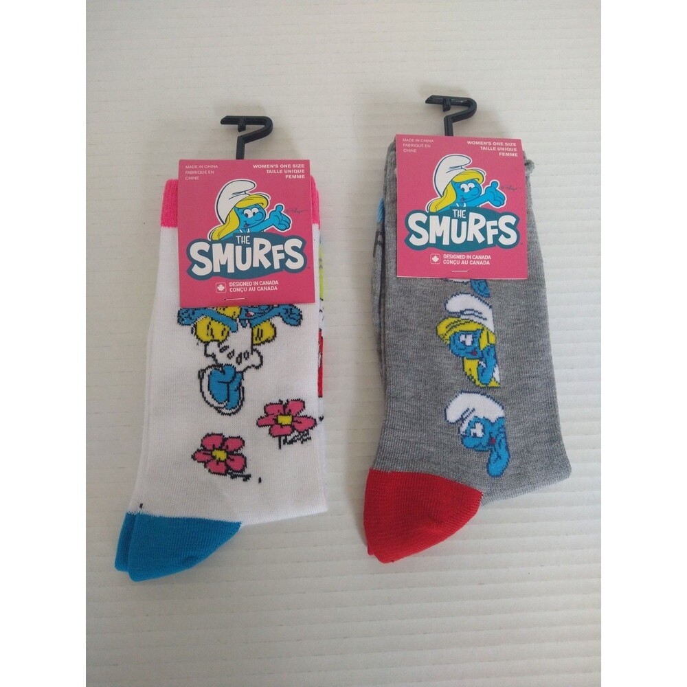 NEW 2 Pairs SMURFETTE & SMURFS crew socks collectable fun gifts